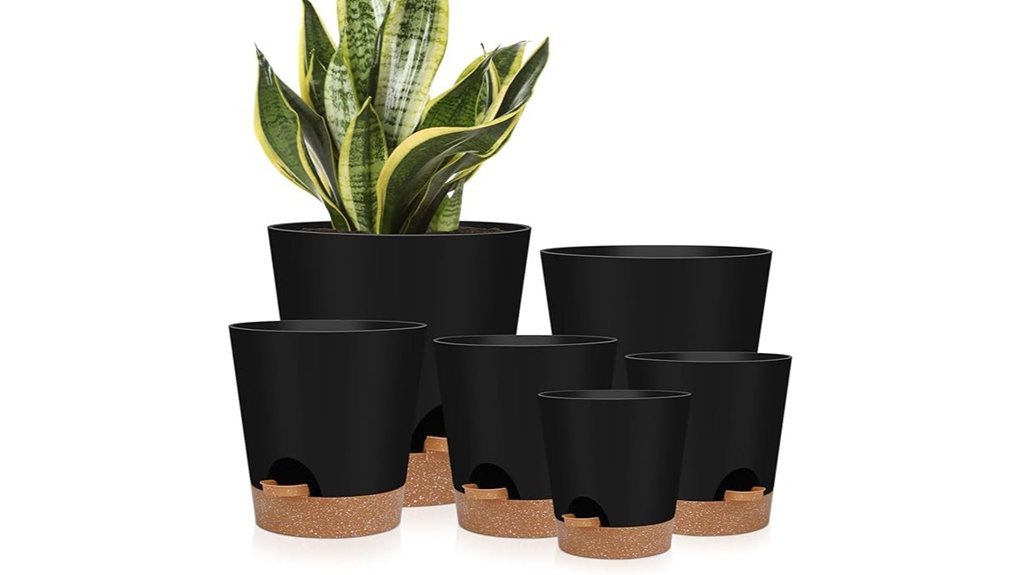self watering black planter set