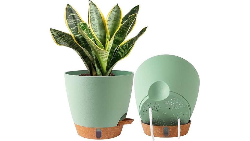 self watering green plant pots
