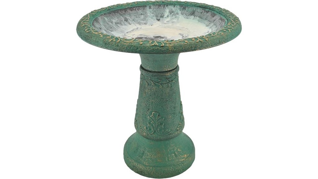 green fiberclay bird bath